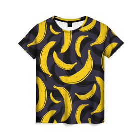 Женская футболка 3D с принтом Бананы в Курске, 100% полиэфир ( синтетическое хлопкоподобное полотно) | прямой крой, круглый вырез горловины, длина до линии бедер | bananas | food. vegan | fruit | yellow | бананы | веган | еда | желтый | фрукты