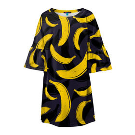 Детское платье 3D с принтом Бананы в Курске, 100% полиэстер | прямой силуэт, чуть расширенный к низу. Круглая горловина, на рукавах — воланы | Тематика изображения на принте: bananas | food. vegan | fruit | yellow | бананы | веган | еда | желтый | фрукты