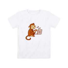 Детская футболка хлопок с принтом Codefest`17_6 в Курске, 100% хлопок | круглый вырез горловины, полуприлегающий силуэт, длина до линии бедер | codefest | tap | админ | код | кодефест | кодфест | ноутбук | обезьяна | программирование | программист | тап