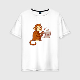 Женская футболка хлопок Oversize с принтом Codefest`17_6 в Курске, 100% хлопок | свободный крой, круглый ворот, спущенный рукав, длина до линии бедер
 | codefest | tap | админ | код | кодефест | кодфест | ноутбук | обезьяна | программирование | программист | тап