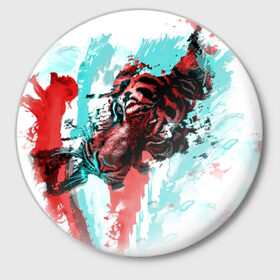 Значок с принтом Тигр в Курске,  металл | круглая форма, металлическая застежка в виде булавки | акварель | картина | кошка | краски | рисунок | тигр