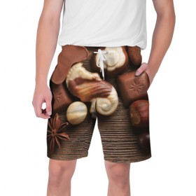 Мужские шорты 3D с принтом Рай сладкоежки в Курске,  полиэстер 100% | прямой крой, два кармана без застежек по бокам. Мягкая трикотажная резинка на поясе, внутри которой широкие завязки. Длина чуть выше колен | 