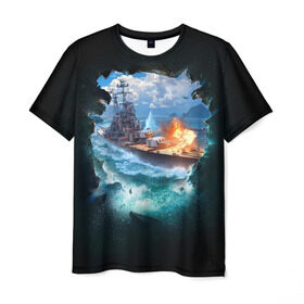 Мужская футболка 3D с принтом Корабль в Курске, 100% полиэфир | прямой крой, круглый вырез горловины, длина до линии бедер | 9 мая | вмф | вмф россии | военно морской флот | день победы | корабль | море | россия