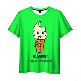 Мужская футболка 3D с принтом Смешное мороженко в Курске, 100% полиэфир | прямой крой, круглый вырез горловины, длина до линии бедер | минимализм | мороженко | я морж