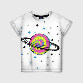 Детская футболка 3D с принтом Планета в Курске, 100% гипоаллергенный полиэфир | прямой крой, круглый вырез горловины, длина до линии бедер, чуть спущенное плечо, ткань немного тянется | Тематика изображения на принте: звезда | звезды | космос | планета | планеты | ракета | ракеты