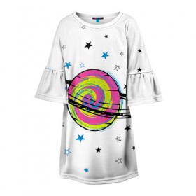 Детское платье 3D с принтом Планета в Курске, 100% полиэстер | прямой силуэт, чуть расширенный к низу. Круглая горловина, на рукавах — воланы | звезда | звезды | космос | планета | планеты | ракета | ракеты
