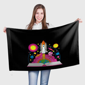 Флаг 3D с принтом Космос в Курске, 100% полиэстер | плотность ткани — 95 г/м2, размер — 67 х 109 см. Принт наносится с одной стороны | звезды | космос | планета | ракета