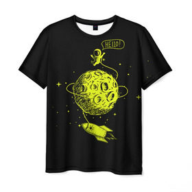 Мужская футболка 3D с принтом Hello! в Курске, 100% полиэфир | прямой крой, круглый вырез горловины, длина до линии бедер | день космонавтики | звезда | звезды | космонавт | космонавты | космос | планета | планеты | ракета | ракеты
