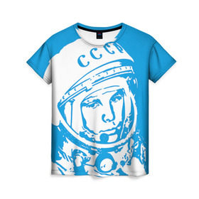 Женская футболка 3D с принтом Гагарин 1 в Курске, 100% полиэфир ( синтетическое хлопкоподобное полотно) | прямой крой, круглый вырез горловины, длина до линии бедер | гагарин | день космонавтики | звезды | космос