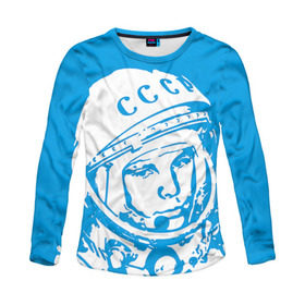 Женский лонгслив 3D с принтом Гагарин 1 в Курске, 100% полиэстер | длинные рукава, круглый вырез горловины, полуприлегающий силуэт | гагарин | день космонавтики | звезды | космос