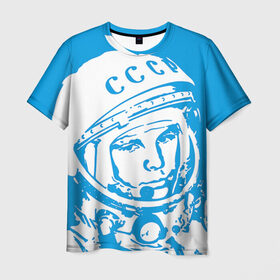 Мужская футболка 3D с принтом Гагарин 1 в Курске, 100% полиэфир | прямой крой, круглый вырез горловины, длина до линии бедер | гагарин | день космонавтики | звезды | космос