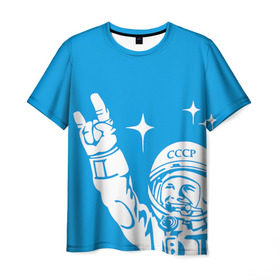 Мужская футболка 3D с принтом Гагарин 2 в Курске, 100% полиэфир | прямой крой, круглый вырез горловины, длина до линии бедер | гагарин | день космонавтики | звезды | космос