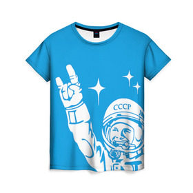 Женская футболка 3D с принтом Гагарин 2 в Курске, 100% полиэфир ( синтетическое хлопкоподобное полотно) | прямой крой, круглый вырез горловины, длина до линии бедер | гагарин | день космонавтики | звезды | космос