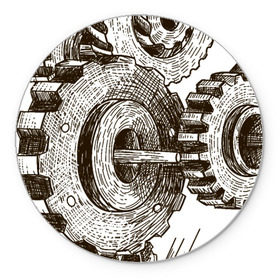 Коврик круглый с принтом Leonardo Da Vinci в Курске, резина и полиэстер | круглая форма, изображение наносится на всю лицевую часть | винчи | да | изобретение | леонардо | шестеренки