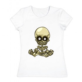 Женская футболка хлопок с принтом Медитация в Курске, 100% хлопок | прямой крой, круглый вырез горловины, длина до линии бедер, слегка спущенное плечо | йога | медитация | скелет | череп