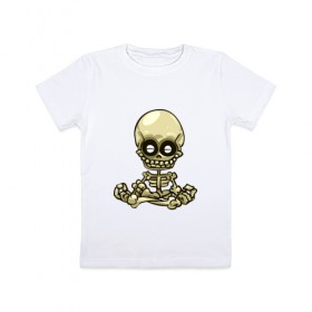 Детская футболка хлопок с принтом Медитация в Курске, 100% хлопок | круглый вырез горловины, полуприлегающий силуэт, длина до линии бедер | Тематика изображения на принте: йога | медитация | скелет | череп