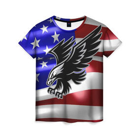 Женская футболка 3D с принтом Флаг США с орлом в Курске, 100% полиэфир ( синтетическое хлопкоподобное полотно) | прямой крой, круглый вырез горловины, длина до линии бедер | usa | америка | белоголовый | герб | государство | доллар | дядя сэм | звездно полосатый флаг | лысый | нато | оон | орел | птица | свобода | символ | соединённые штаты америки | страна | сша | штат