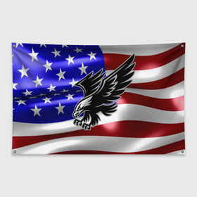 Флаг-баннер с принтом Флаг США с орлом в Курске, 100% полиэстер | размер 67 х 109 см, плотность ткани — 95 г/м2; по краям флага есть четыре люверса для крепления | usa | америка | белоголовый | герб | государство | доллар | дядя сэм | звездно полосатый флаг | лысый | нато | оон | орел | птица | свобода | символ | соединённые штаты америки | страна | сша | штат