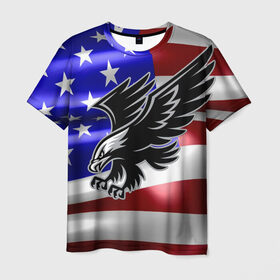 Мужская футболка 3D с принтом Флаг США с орлом в Курске, 100% полиэфир | прямой крой, круглый вырез горловины, длина до линии бедер | Тематика изображения на принте: usa | америка | белоголовый | герб | государство | доллар | дядя сэм | звездно полосатый флаг | лысый | нато | оон | орел | птица | свобода | символ | соединённые штаты америки | страна | сша | штат