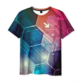 Мужская футболка 3D с принтом Hi-tech в Курске, 100% полиэфир | прямой крой, круглый вырез горловины, длина до линии бедер | html | коды | нано | программный код | синий | хайтек