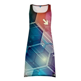 Платье-майка 3D с принтом Hi-tech в Курске, 100% полиэстер | полуприлегающий силуэт, широкие бретели, круглый вырез горловины, удлиненный подол сзади. | html | коды | нано | программный код | синий | хайтек