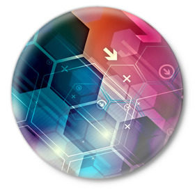 Значок с принтом Hi-tech в Курске,  металл | круглая форма, металлическая застежка в виде булавки | html | коды | нано | программный код | синий | хайтек