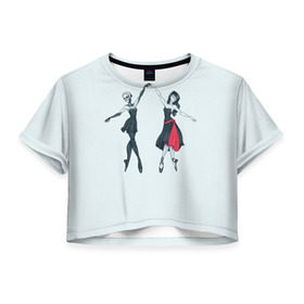 Женская футболка 3D укороченная с принтом Ballerinas TWP в Курске, 100% полиэстер | круглая горловина, длина футболки до линии талии, рукава с отворотами | 21 pilots | twenty one pilots