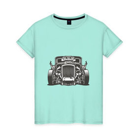 Женская футболка хлопок с принтом Hot Rod в Курске, 100% хлопок | прямой крой, круглый вырез горловины, длина до линии бедер, слегка спущенное плечо | авто | автомобиль | классика | машина | огонь | пламя | ретро | род | суперкар | хот
