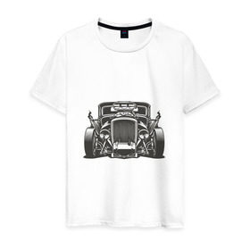 Мужская футболка хлопок с принтом Hot Rod в Курске, 100% хлопок | прямой крой, круглый вырез горловины, длина до линии бедер, слегка спущенное плечо. | авто | автомобиль | классика | машина | огонь | пламя | ретро | род | суперкар | хот