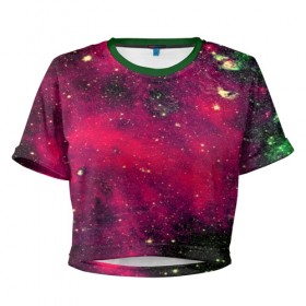 Женская футболка 3D укороченная с принтом Розовый космос в Курске, 100% полиэстер | круглая горловина, длина футболки до линии талии, рукава с отворотами | nebula | space | star | вселенная | звезды | земля | космический | космос | планеты | плеяды | пространство | созвездие