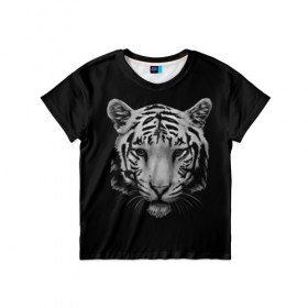 Детская футболка 3D с принтом Тигр в Курске, 100% гипоаллергенный полиэфир | прямой крой, круглый вырез горловины, длина до линии бедер, чуть спущенное плечо, ткань немного тянется | белый тигр | кошка | тигр