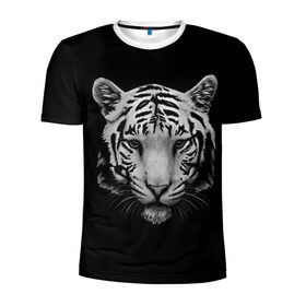Мужская футболка 3D спортивная с принтом Тигр в Курске, 100% полиэстер с улучшенными характеристиками | приталенный силуэт, круглая горловина, широкие плечи, сужается к линии бедра | белый тигр | кошка | тигр