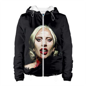 Женская куртка 3D с принтом Леди Гага в Курске, ткань верха — 100% полиэстер, подклад — флис | прямой крой, подол и капюшон оформлены резинкой с фиксаторами, два кармана без застежек по бокам, один большой потайной карман на груди. Карман на груди застегивается на липучку | Тематика изображения на принте: lady gaga | леди гага