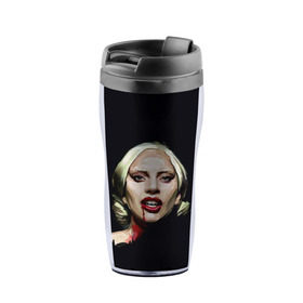 Термокружка-непроливайка с принтом Леди Гага в Курске, внутренняя часть — пищевой пластик, наружная часть — прозрачный пластик, между ними — полиграфическая вставка с рисунком | объем — 350 мл, герметичная крышка | lady gaga | леди гага