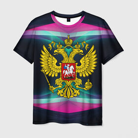 Мужская футболка 3D с принтом Герб России в Курске, 100% полиэфир | прямой крой, круглый вырез горловины, длина до линии бедер | герб россии | двуглавый орел | золотой | патриот | рф