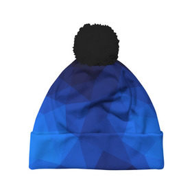 Шапка 3D c помпоном с принтом Синие полигоны в Курске, 100% полиэстер | универсальный размер, печать по всей поверхности изделия | абстракция | бумага | геометрия | грани | изгиб | линии | полигоны | полосы | постель | розовый | сочетания | текстура | треугольники