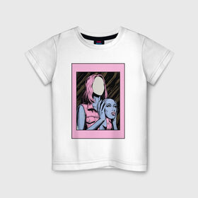 Детская футболка хлопок с принтом Без лица в Курске, 100% хлопок | круглый вырез горловины, полуприлегающий силуэт, длина до линии бедер | без лица | девушка | лицо в руках | розовые волосы