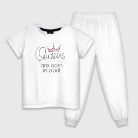Детская пижама хлопок с принтом Королевы рождаются в апреле в Курске, 100% хлопок |  брюки и футболка прямого кроя, без карманов, на брюках мягкая резинка на поясе и по низу штанин
 | queen april