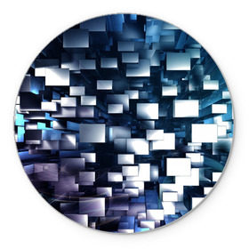 Коврик круглый с принтом 3D куб в Курске, резина и полиэстер | круглая форма, изображение наносится на всю лицевую часть | абстракция | геометрия | квадраты | металлический | синие | стальные | текстура | фигуры