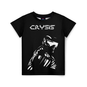 Детская футболка 3D с принтом CRYSIS в Курске, 100% гипоаллергенный полиэфир | прямой крой, круглый вырез горловины, длина до линии бедер, чуть спущенное плечо, ткань немного тянется | crysis | другие | игра | крайзис | кризис | надпись | прикольные | пророк | черно белый
