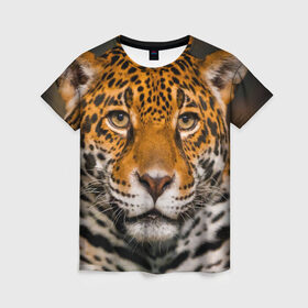 Женская футболка 3D с принтом Jaguar в Курске, 100% полиэфир ( синтетическое хлопкоподобное полотно) | прямой крой, круглый вырез горловины, длина до линии бедер | глаза | дикая кошка | кошка | леопард | сафари | хищник | ягуар