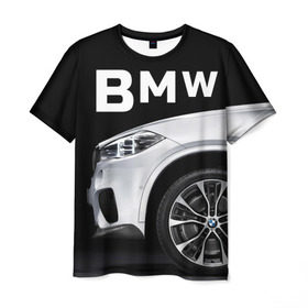 Мужская футболка 3D с принтом BMW белая в Курске, 100% полиэфир | прямой крой, круглый вырез горловины, длина до линии бедер | bmw | x3 x4 x5 x6 x7 x8 | авто | автомобиль | блатная | бмв | бумер | бэха | иномарка | концерн | красивая | крутая | марка немецкая | машина | пацанский таз | прикольная | тачила | тачка