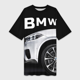 Платье-футболка 3D с принтом BMW белая в Курске,  |  | bmw | x3 x4 x5 x6 x7 x8 | авто | автомобиль | блатная | бмв | бумер | бэха | иномарка | концерн | красивая | крутая | марка немецкая | машина | пацанский таз | прикольная | тачила | тачка