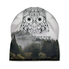 Шапка 3D с принтом Twin Peaks в Курске, 100% полиэстер | универсальный размер, печать по всей поверхности изделия | twin peaks твин пикс | девид линч | лес | лора палмер | сова | туман
