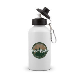 Бутылка спортивная с принтом Twin Peaks в Курске, металл | емкость — 500 мл, в комплекте две пластиковые крышки и карабин для крепления | Тематика изображения на принте: twin peaks твин пикс | девид линч | лес | лора палмер | сова | туман