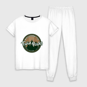 Женская пижама хлопок с принтом Twin Peaks в Курске, 100% хлопок | брюки и футболка прямого кроя, без карманов, на брюках мягкая резинка на поясе и по низу штанин | twin peaks твин пикс | девид линч | лес | лора палмер | сова | туман
