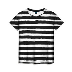 Женская футболка 3D с принтом Тельняшка в Курске, 100% полиэфир ( синтетическое хлопкоподобное полотно) | прямой крой, круглый вырез горловины, длина до линии бедер | геометрия | зебра | линии | полосы | тельняшка | узор | черно белый
