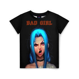 Детская футболка 3D с принтом Bad Girl в Курске, 100% гипоаллергенный полиэфир | прямой крой, круглый вырез горловины, длина до линии бедер, чуть спущенное плечо, ткань немного тянется | Тематика изображения на принте: 3d | girl | девушка | прикольные | рок | синие волосы | скандалистка | эмо