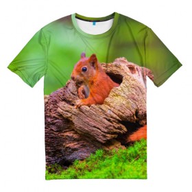 Мужская футболка 3D с принтом Белка в Курске, 100% полиэфир | прямой крой, круглый вырез горловины, длина до линии бедер | белка | животные | лес | милая | природа | яркая