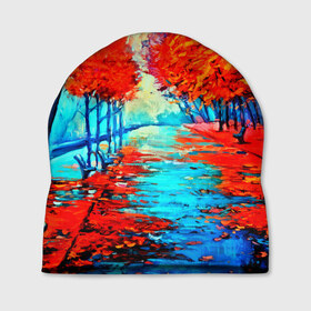 Шапка 3D с принтом Autumn в Курске, 100% полиэстер | универсальный размер, печать по всей поверхности изделия | Тематика изображения на принте: 3d | вода | деревья | другие | желтый | живопись | картинка | краски | листья | осень | пейзаж | прикольные | природа | река | рисунок | яркие